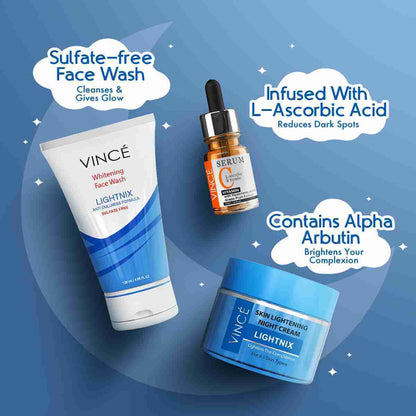 VINCE Night Bundle – Face Wash + Vitamin C Serum + Night Cream