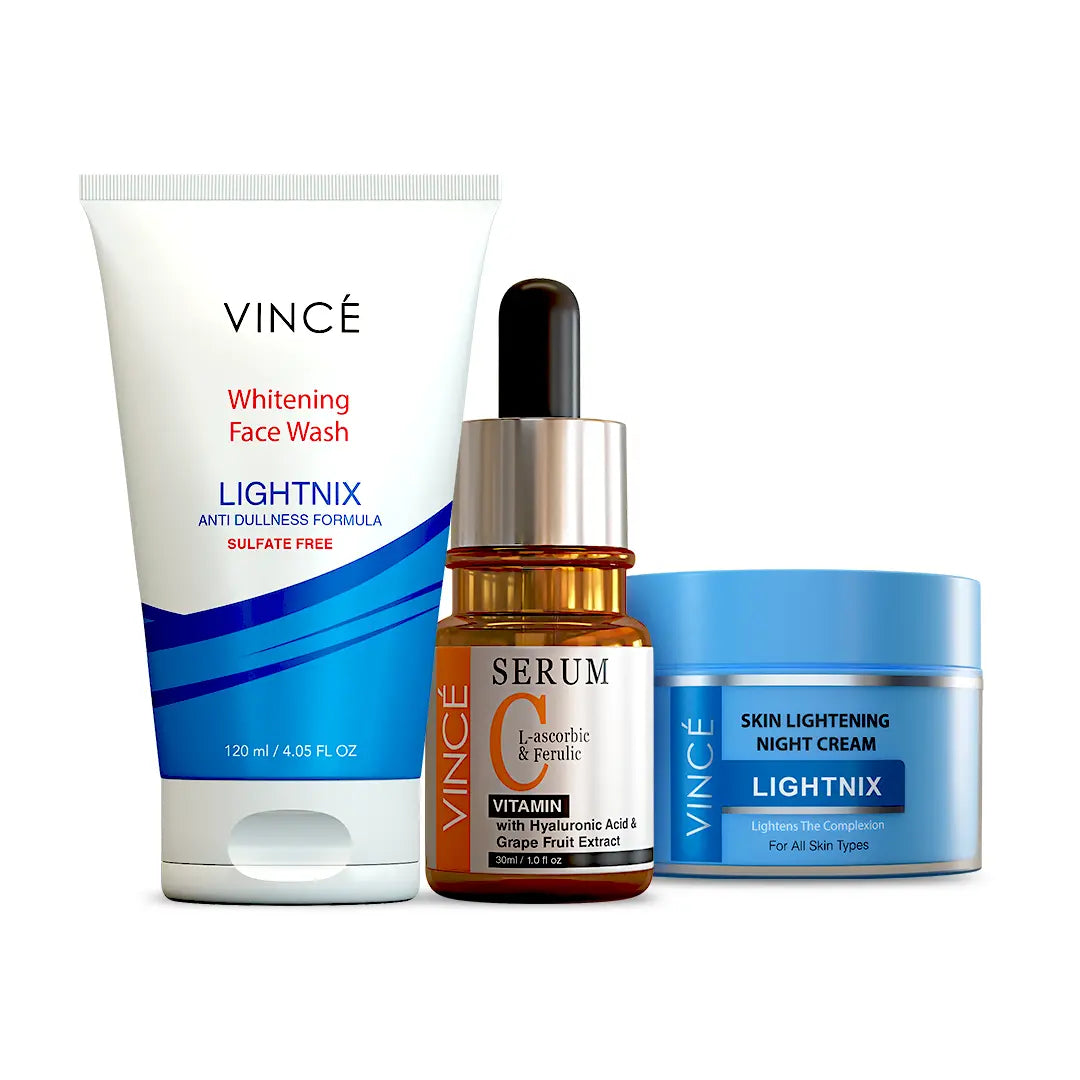 VINCE Night Bundle – Face Wash + Vitamin C Serum + Night Cream