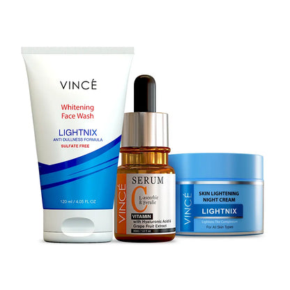 VINCE Night Bundle – Face Wash + Vitamin C Serum + Night Cream